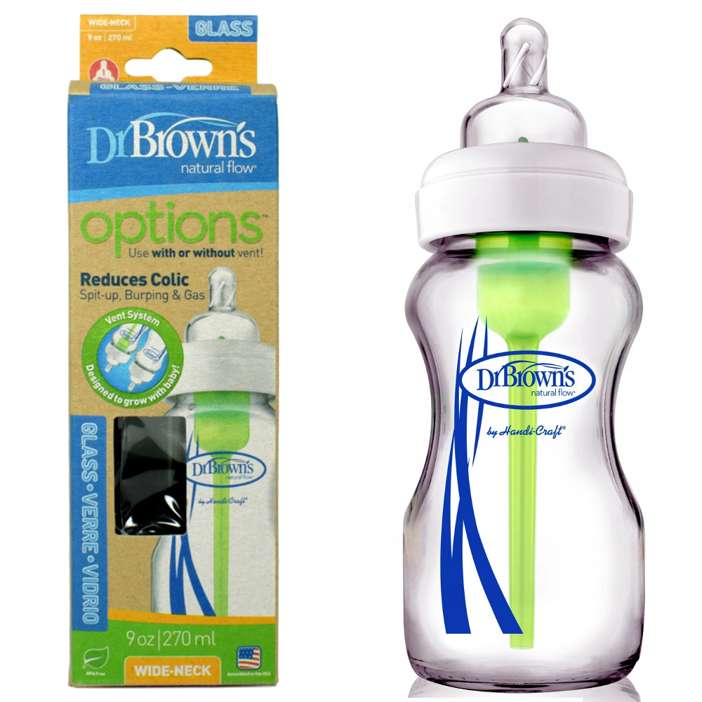  Biberón de vidrio ancho Dr. Brown 's Options, 3 unidades,  Marrón : Bebés
