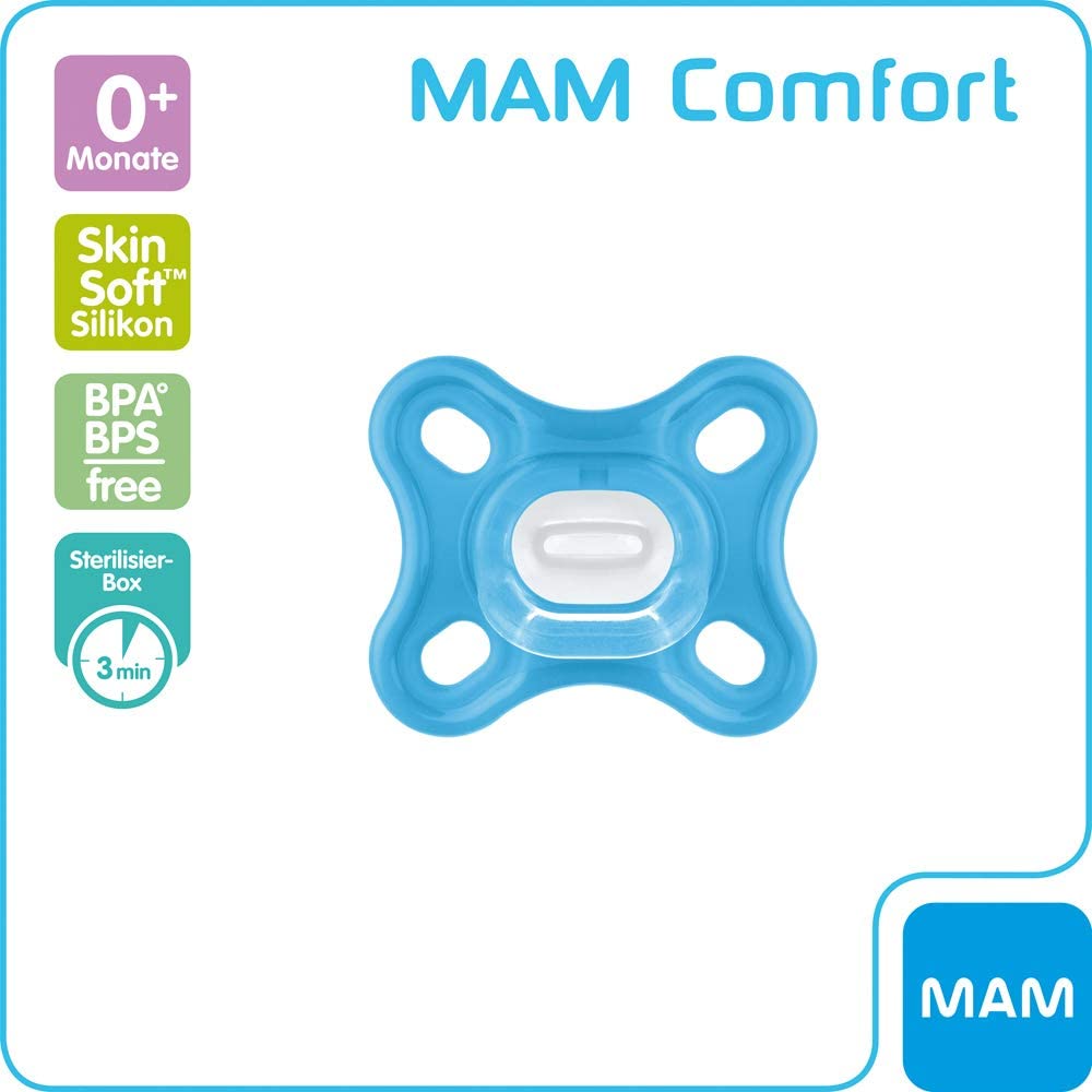 Kit de chupetes Mam Comfort para 2 a 6 meses, color azul, talla 0-6 m