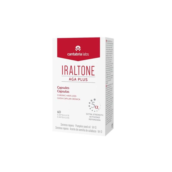 Iraltone AGA Plus Cápsulas: Indicado para la caída capilar crónica severa con un componente hormonal. Formato 60 cápsulas.